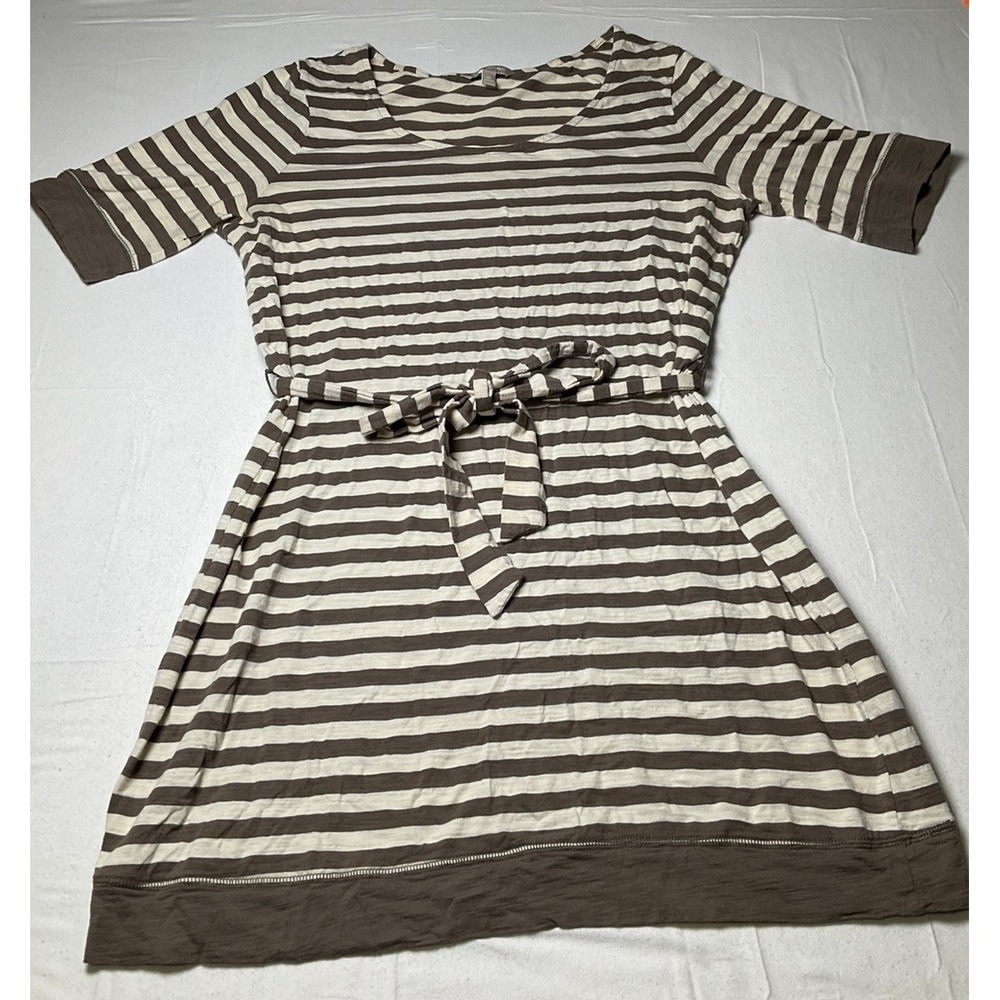 Banana Republic Griege Striped Dress 100% Cotton Size XL Casual Trendy 581